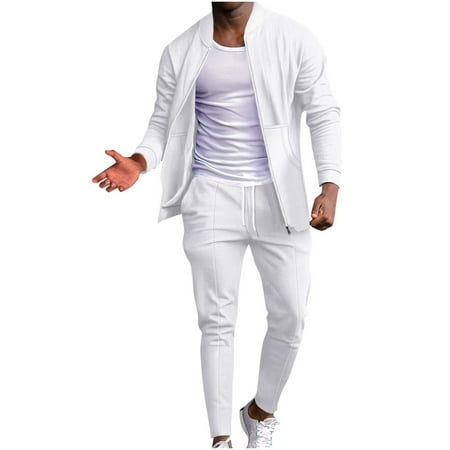 NaWent Men s Tracksuits Waffle Sweatsuits for Men Set Track Suits 2 Piece Casual Athletic Jogging Warm up Full Zip Sweat Suits White 12(XXL)