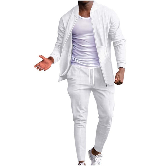 Cameland Men's 2pc Tracksuits Set Jackets&Pants Jogger Solid Color Long Sleeve Jogging Athletic Suits Open Front Outfits Causal Running Sports Sweatsuit Trendy