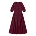 thumbnail image 6 of Guieoi Womens Dresses Fall Plus Size V-Neck Loose Casual Short-Sleeve Button-Down Dress Red L, 6 of 7