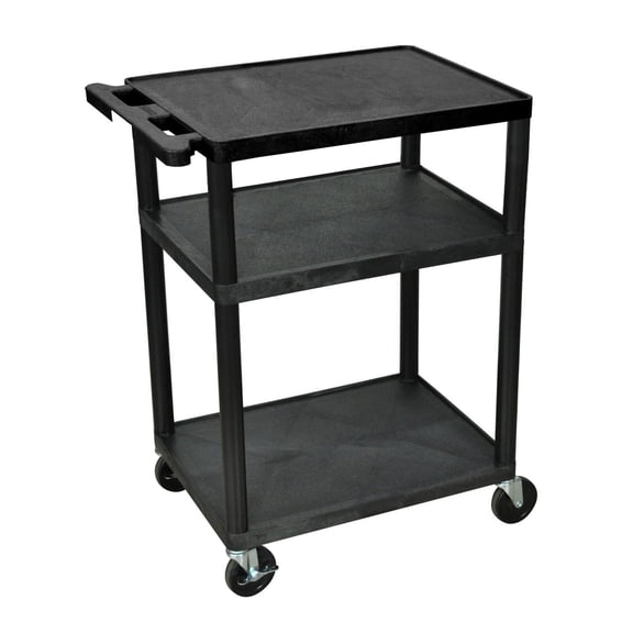 Black Mobile Plastic 3 Shelf AV Presentation Cart