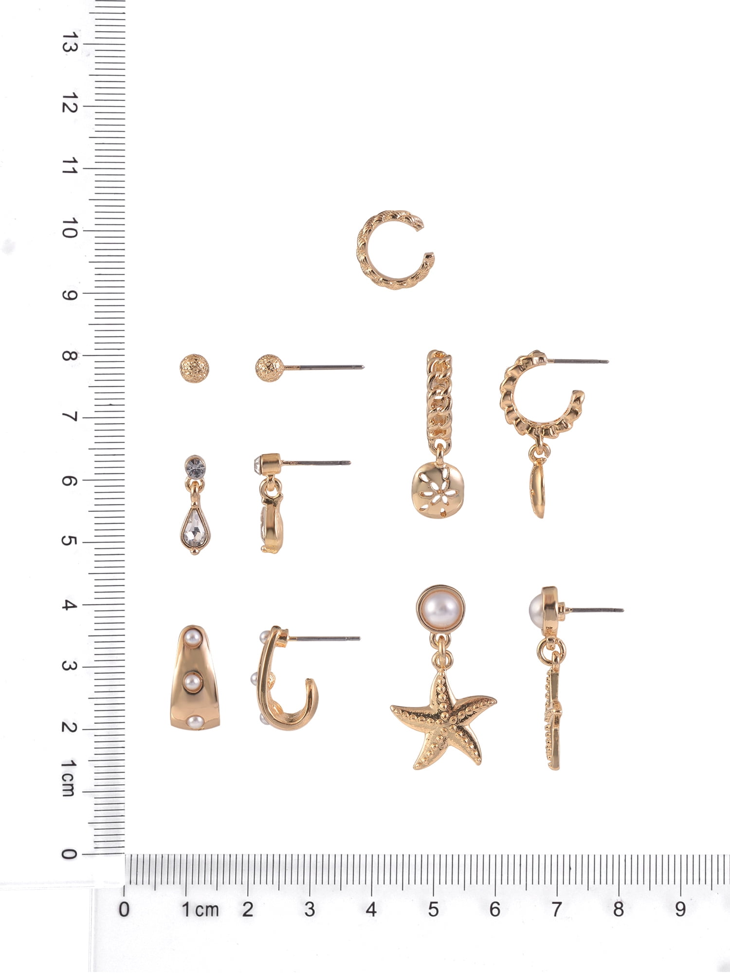 Time and Tru Women's Gold-Tone Metal Starfish and Acrylic Pearl Multi Earrings, 5 Pairs with Ear Cuff