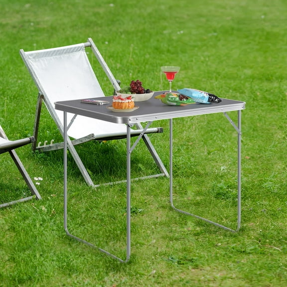 Folding Camping Table, 27" x 31.5" Portable Utility Table with Locking Steel Legs, Lightweight Compact Desk for Outdoor Camping, Picnic, BBQ, Fishing, Tailgating，Grey
