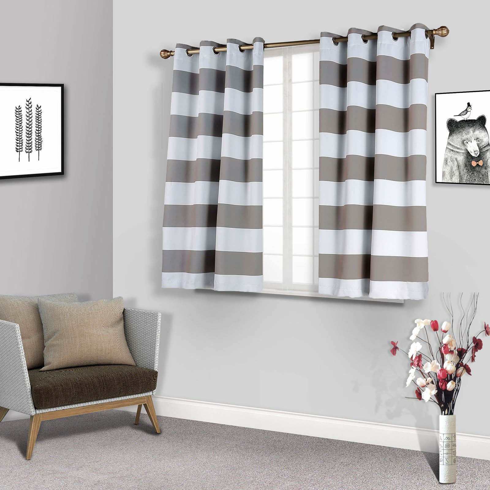 Cabana Stripe Curtains | 2 Packs | White & Charcoal Grey Blackout