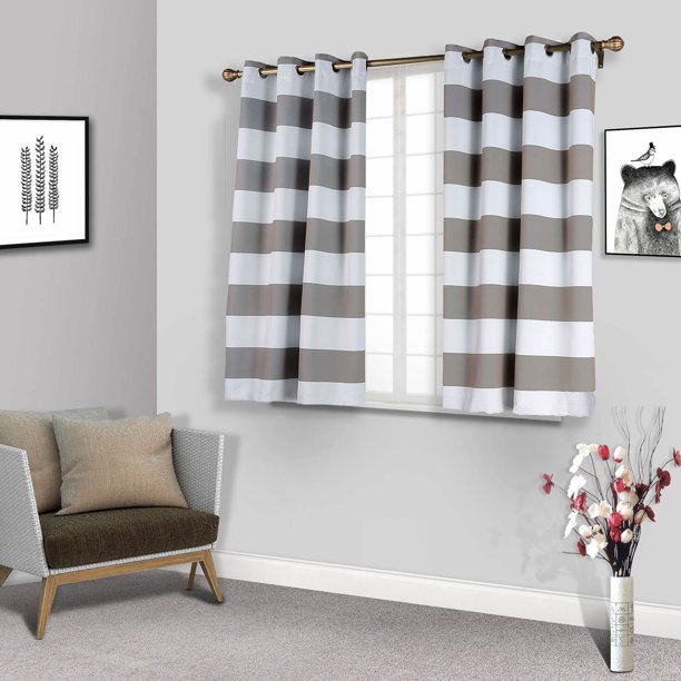 Cabana Stripe Curtains 2 Packs White & Charcoal Grey Blackout