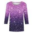 thumbnail image 5 of Nfurl Womens Sparkly Sequin Tops Trendy 3/4 Sleeve Party Night Sparkly Blouse Dressy Casual Crewneck Pullover Tops Cocktail Club Clothing Purple L, 5 of 5