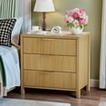 thumbnail image 2 of Fluted Nightstand with 3 Drawers, Mid-Century Modern Bedside Table, 23.7'' Wide Wood End Table for Bedroom, Oak Finish, 2 of 10