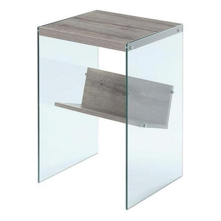 Pemberly Row Modern End Table in Driftwood Finish and Glass Sides