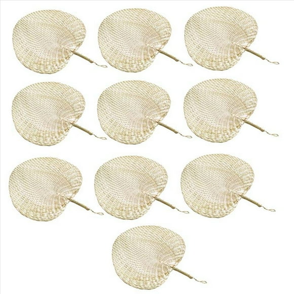 10X Mosquito Repellent Fan Summer Manual Straw Hand Fans Palm Leaf,10 x manual made fan.,Photo Color