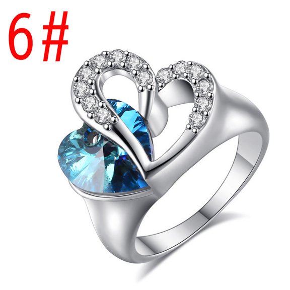 Copper Sapphire Crystal Heart of Ocean Ring for Women