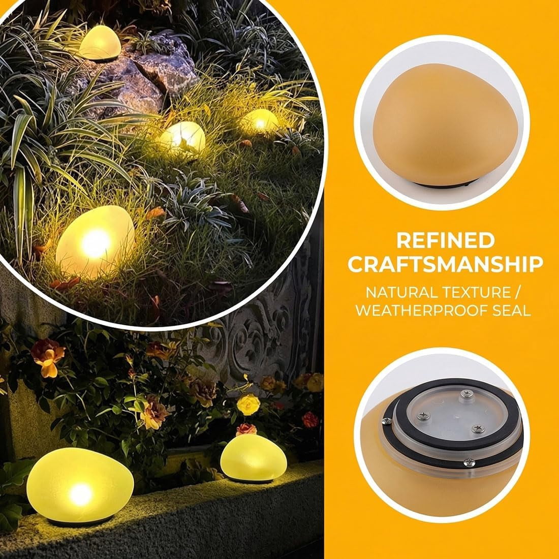 Solar Glass Garden Pebbles, Waterproof Outdoor Rock Lights for Pathway Landscape Decor, Glowing LED Stone Lamps for Yard, Patio, Lawn & Walkway, Auto On/Off