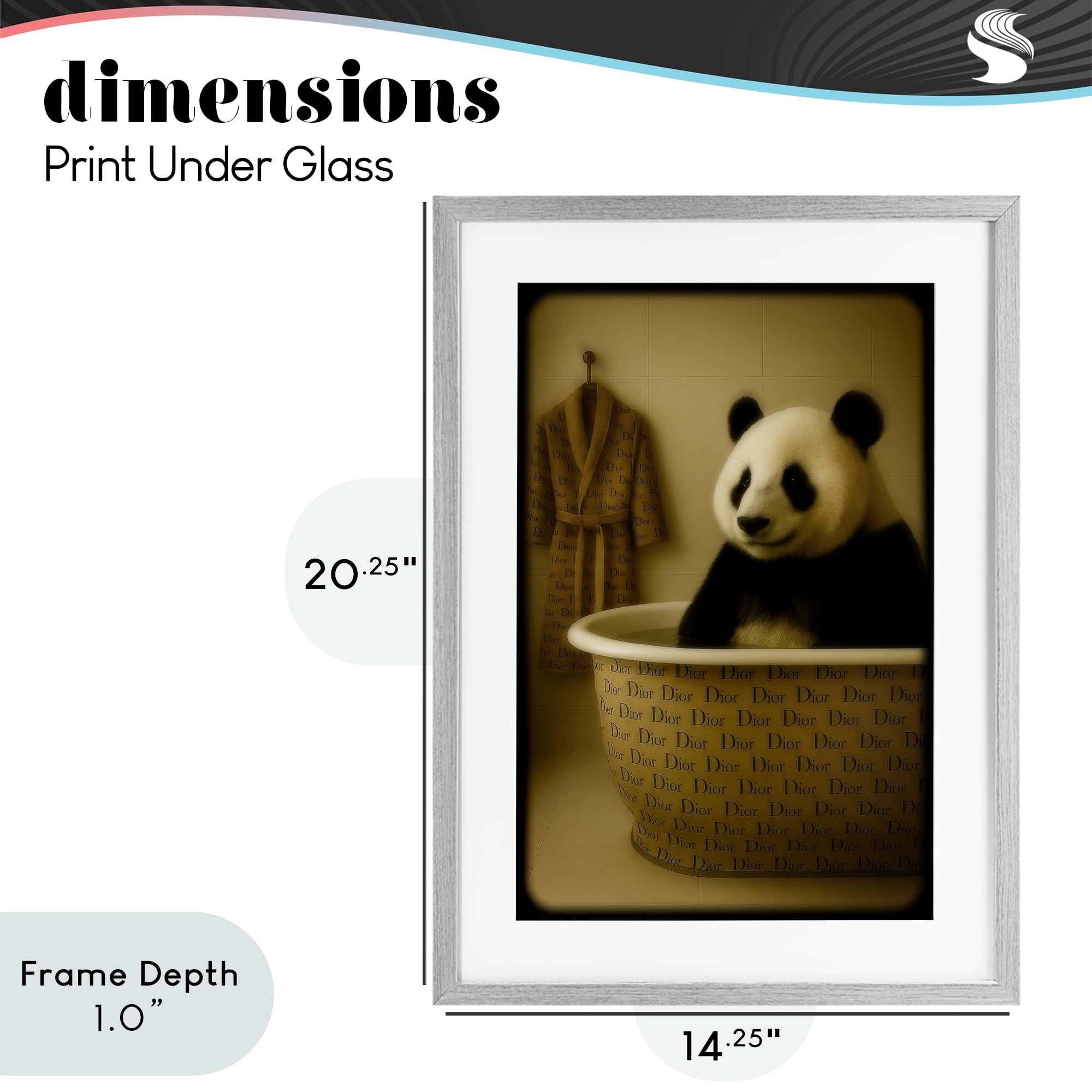 Stupell Industries Couture Panda in Luxury Tub Gray Framed Print Under Glass, design by Grotto Studios