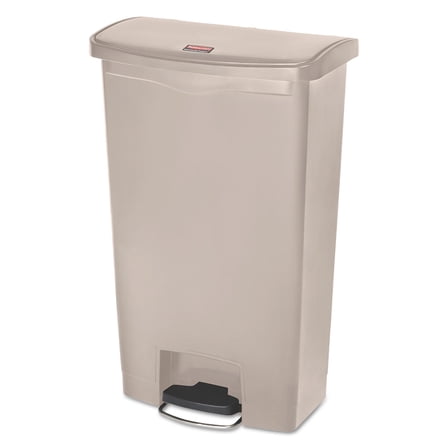 Rubbermaid Slim Jim Resin Step-on Outdoor Trash Can, Front Step Style, 18 gal, Beige