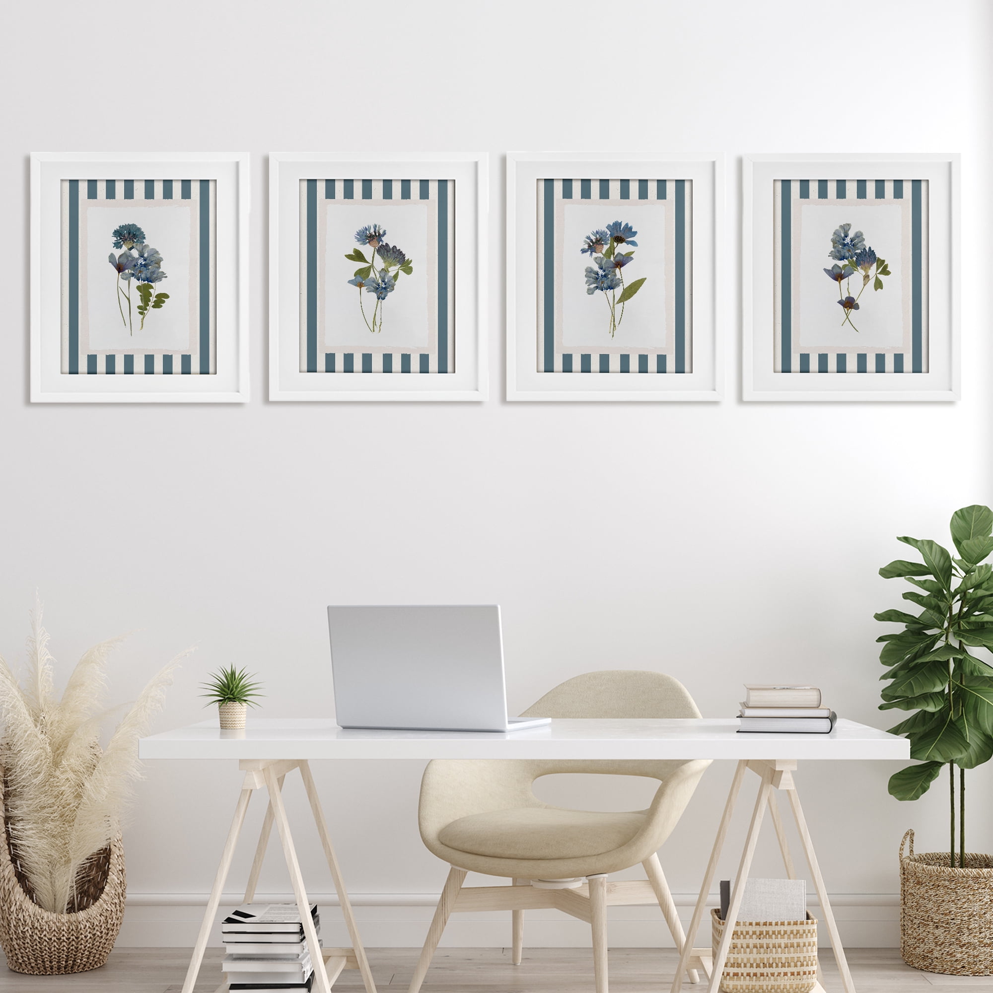 Stupell Industries Summer Memory Florals 4 Piece White Framed Print Under Glass Set, design by Val Rhodes