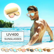 Retro Wooden Polarized Sunglasses UV400 Handmade Bamboo Wood Glasses W/ Box For Summer Outdoor Travel Sport