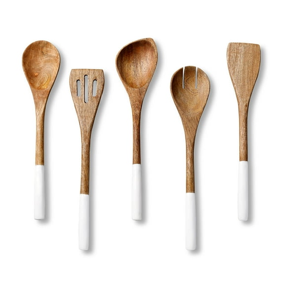 Juego de cucharas de cocina de madera Folkulture, 5 utensilios, color blanco
