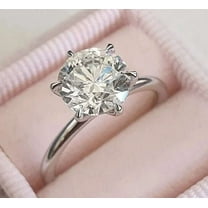 Jewelerix 6 Prongs Round Cut Engagement Ring 14K Plated White Gold Moissanite Diamond Ring Wonderful 1.00 CT Promise Ring