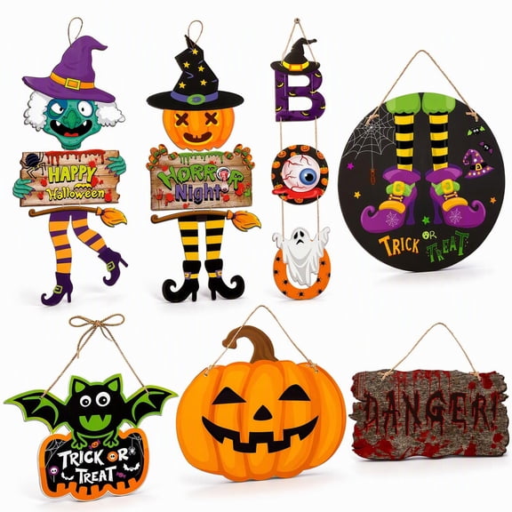 Halloween Party Decorations, 6 Styles Halloween Paper Door Hanger Sign, Front Door Porch Wall Decor, Indoor Outdoor Haunted House & Halloween Party Decorations