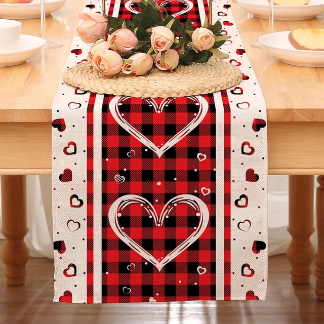 Valentines Day Decoration,Valentines Day Table Runner Kitchen Dining Table Decoration for Indoor Home Party Valentines Day Rectangle Tablecloth Heart Fabric Table Cloth Washable
