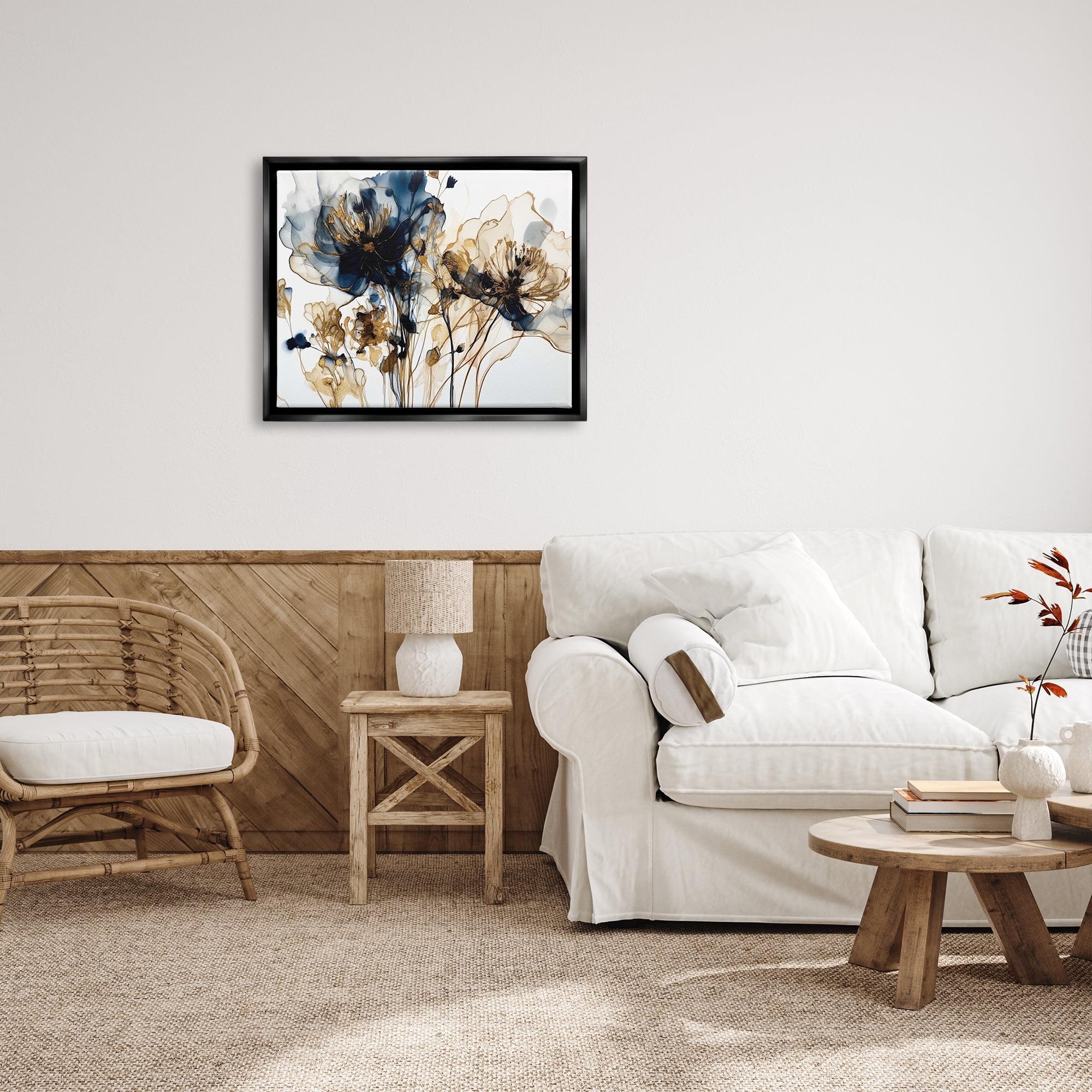 Stupell Industries Abstract Flowers on White Botanical & Floral Painting Black Floater Framed Art Print Wall Art, 31 x 25