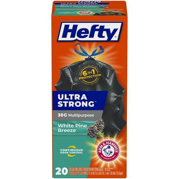 Hefty Ultra Strong Multipurpose Large Trash Bags, Black, 30 Gallon, 20
