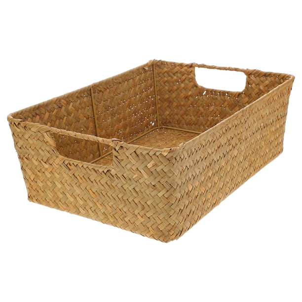 1 cesta tejida de algas, caja de almacenamiento rectangular duradera para la organización del hogar.