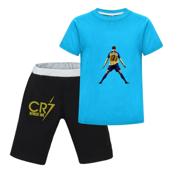 Soccer Outfit for Kids | CR7 T-Shirt and Shorts Set | Cristiano Ronaldo Youth Fanwear for Boys and Girls