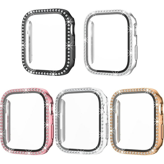 5 Pack Case for Apple Watch 44mm SE(2022)& (2019) Series 6 5 4 with Tempered Glass Screen Protector, Bling Crystal Diamond Rhinestone Sparkling Full Cover for Iwatch 44mm Accessories