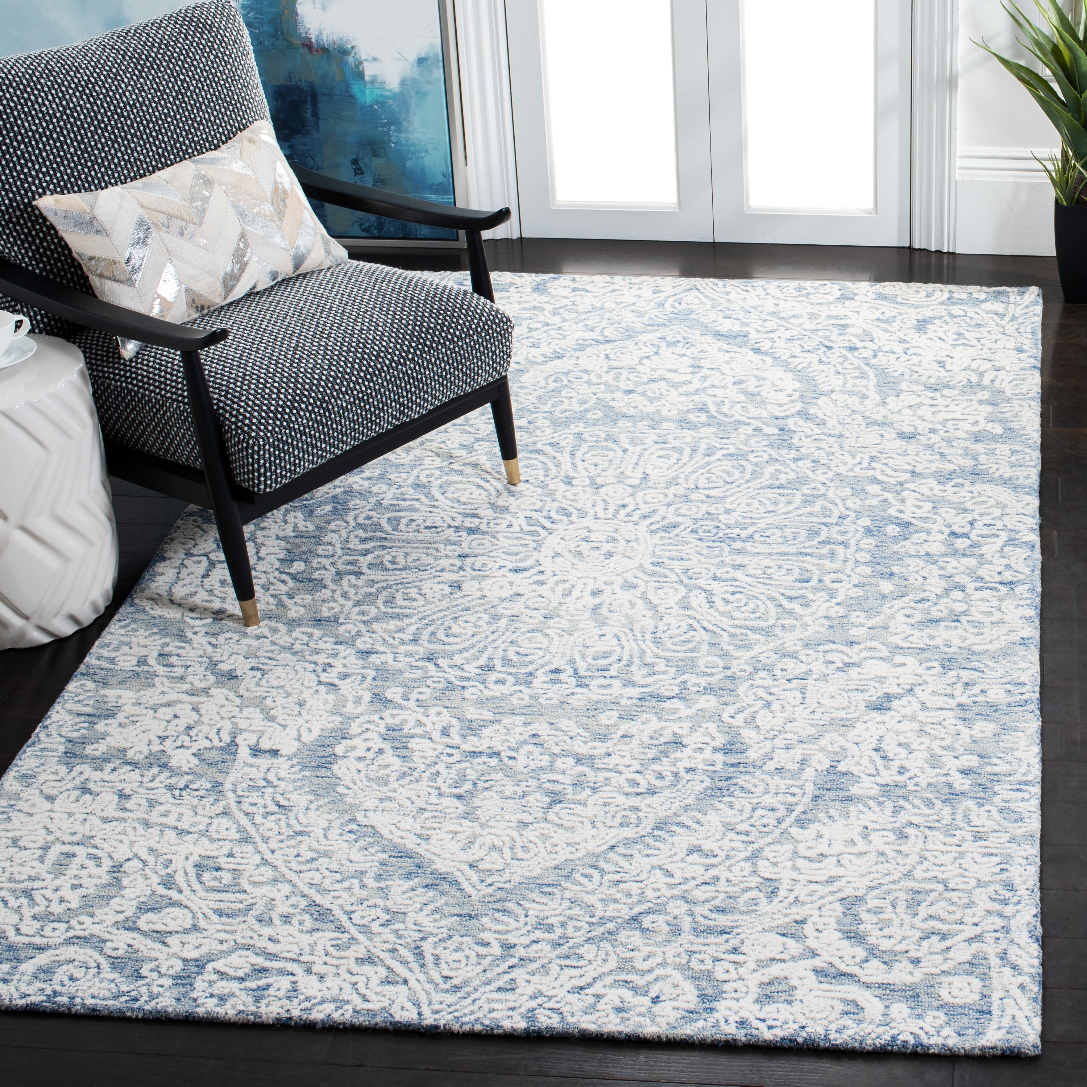 SAFAVIEH Metro Alaois Medallion Area Rug, Blue/Ivory, 6' x 6' Square