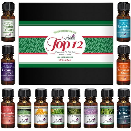 Top 12 Essential Oils Gift Set for Diffuser - Christmas Gifts for Mom, Grandma, Women, Wife, Her for Aromatherapy by Aviano Botanicals