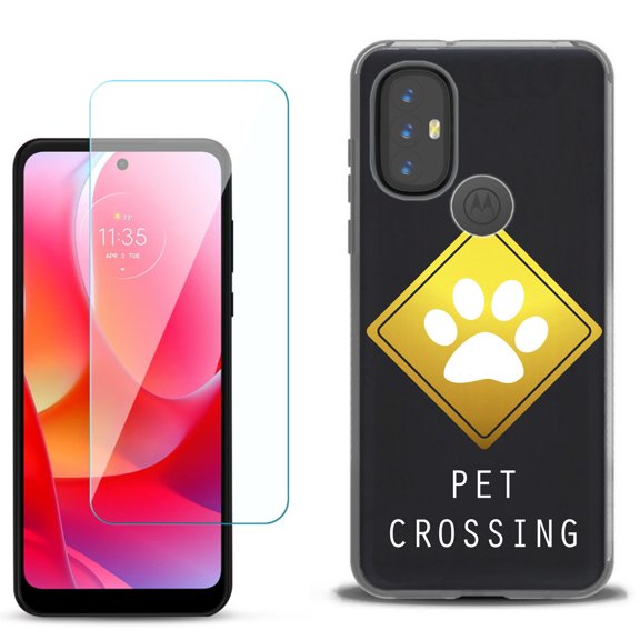 Slim-Fit Gel TPU Phone Case for Motorola Moto G Power 2022, with Tempered Glass Screen Protector, by OneToughShield ® - Pet Crossing