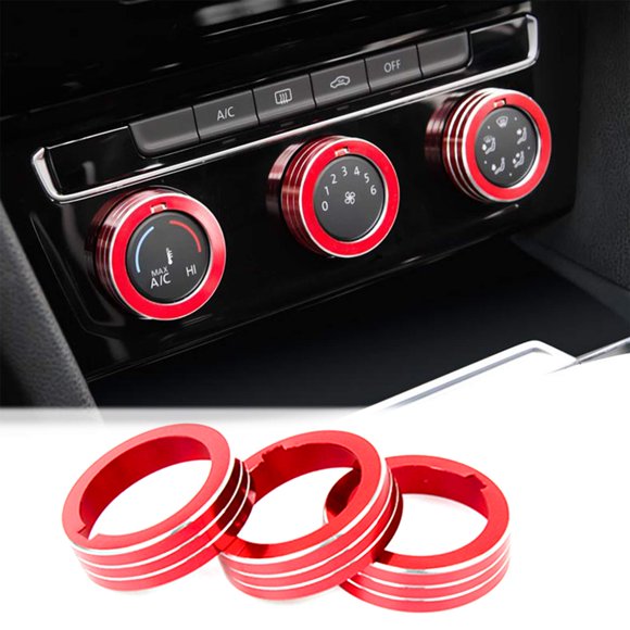 Xotic Tech Aluminum Center Console AC Climate Knob Button Multimedia Switch Control Knob Decoration Ring Cover Trim Compatible with Volkswagen MK7 Golf/GTI 2012-2016 (Red) - 3PCS