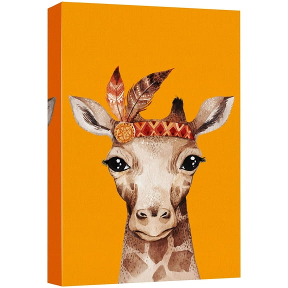 wall26 Canvas Print Wall Art Watercolor Cartoon Giraffe with Flower Crown Animals Wildlife Illustrations Pop Art Chic Portrait Colorful for Living Room, Bedroom, Office - 32"x48"