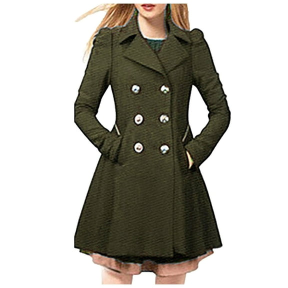 Women's Plus Size Winter Peacoat Double Notched Lapel Elegant Dress Coat Warm Trench Outerwear Stylish A Line Fashion