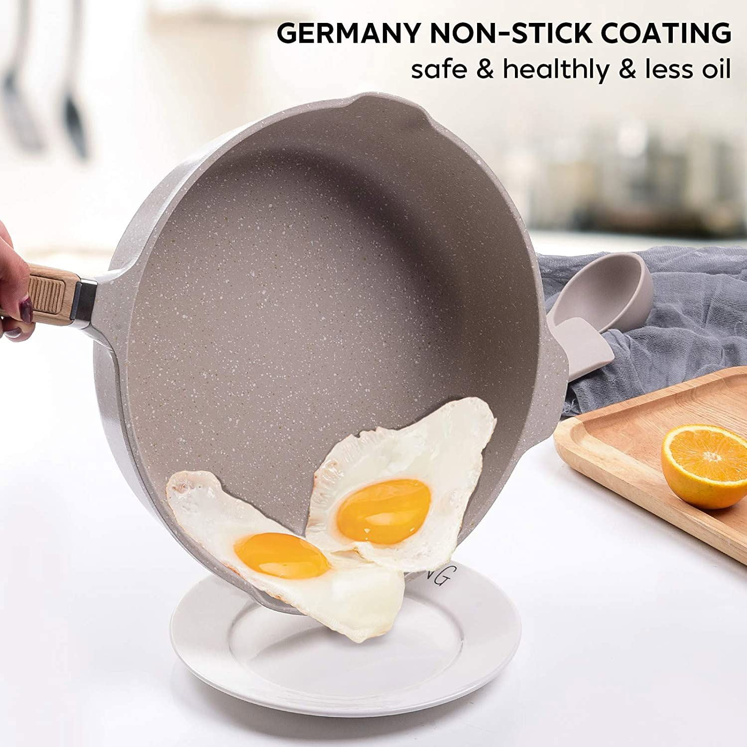Caannasweis 10 PCS Nonstick Cookware Sets Granite Induction