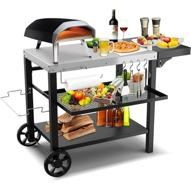 Searglow Stainless Steel Portable BBQ Grilling Station, Three-Shelf Tabletop Kitchen Patio Cart