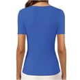thumbnail image 6 of Comdrip V Neck Tops for Women Women's Half Sleeve V Neck T Shirts V Neck Basic T Shirts Workout Yoga Tops Casual Fitted Going Out Tops Shirts with Built in Bras for Women Blue M, 6 of 7