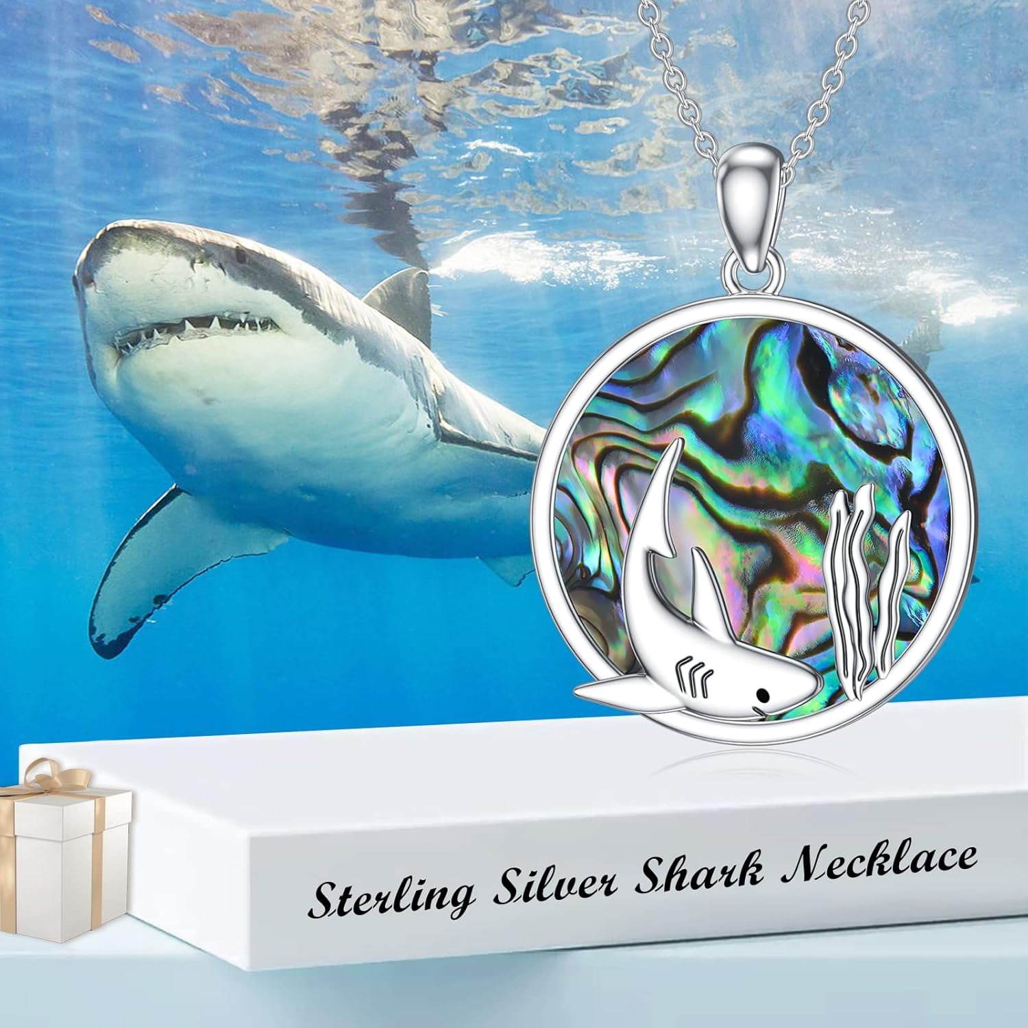 Shark Necklace Sterling Silver Abalone Shark Jewelry For Women Men Shark Gifts For Shark Lovers
