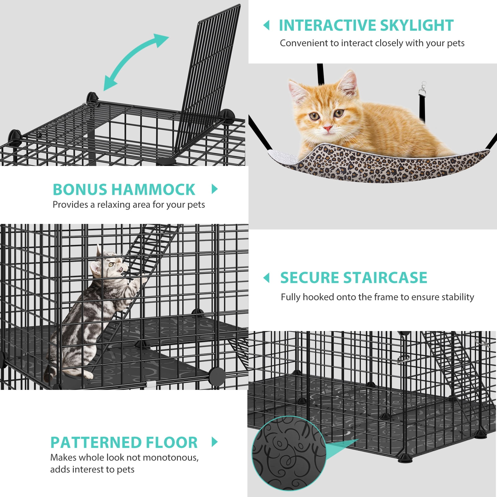 CRXX Large Metal Wire Cat Cage Enclosure – 4-Tier Kennel with Hammock | DIY Playpen & Catio for Indoor/Outdoor Use | Spacious, Durable Cat Habitat for Exercise & Rest