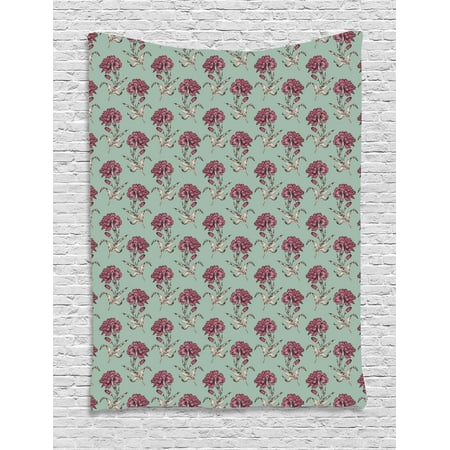 Almonds Roses - Retro Tapestry, Blooming Carnation Gentle Flourishing Nature Victorian Spring, Wall Hanging for Bedroom Living Room Dorm Decor, 40W X 60L Inches, Pale Green Dried Rose Almond Green, by Ambesonne