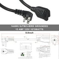 thumbnail image 3 of Short Power Extension Cord - Low Profile Wall Head 6 Inch 14AWG/3C SJTW Heavy Duty Extension Cable for Indoor/Outdoor, 90-Degree Flat Plug 15A/125V 1875W NEMA 5-15P to NEMA 5-15R, Black 1-Pack, 3 of 7