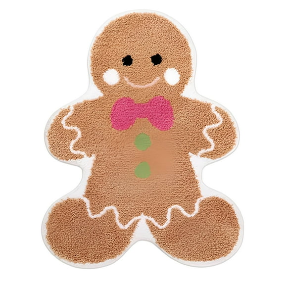 LAMIRO Gingerbread Door Mat,Christmas Carpet Floor Mat Gingerbread Kitchen Rugs,Bathroom Bath Mats,Absorbent Non-Slip Doormats for Indoor Hallway,Front Door,Bedroom
