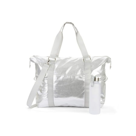 - No Boundaries Silver Metallic Gym Bag with Waterbottle