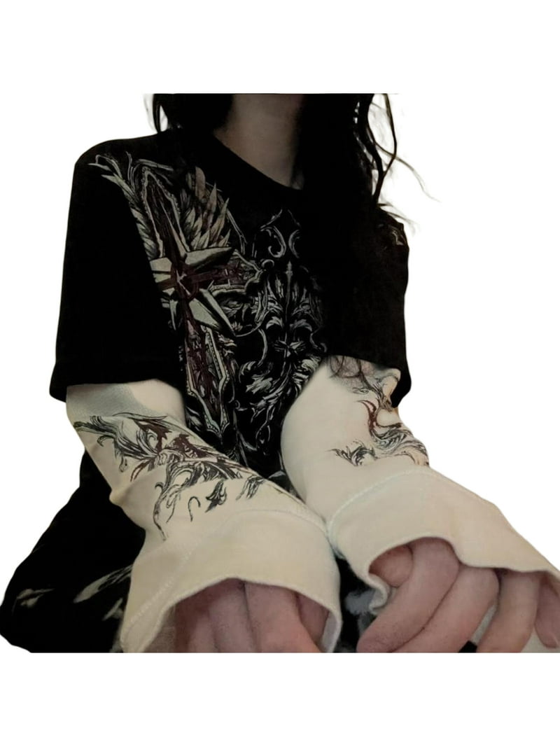 トップス y2k grunge Tattoo Design Long Sleeve Grunge Clothes for Women Y2K Tops Long Sleeve Fairy Grunge