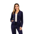 thumbnail image 6 of Velour Tracksuit Women Breathable Flexible Relaxing Outfits Long Sleeve Zipper Crop Top Home Running Jogging Gym Exercise Yoga Fitness Sports, 6 of 8