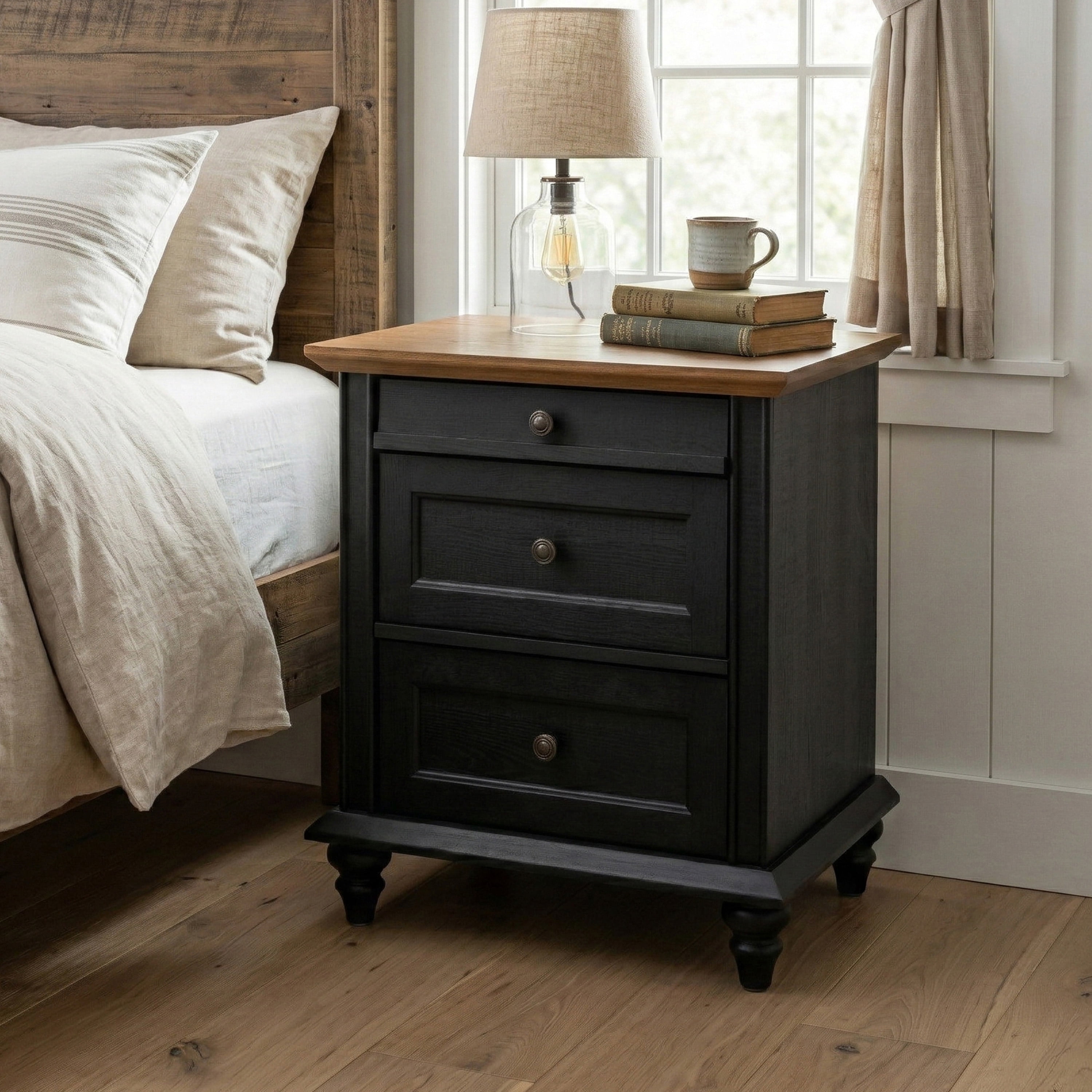 Furniture of America Calix Traditional Wood 3-Drawer Kids Nightstand, Black