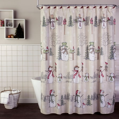SKL Home Snowman Land Shower Curtain and Hook Set, Multicolor, 13 piece