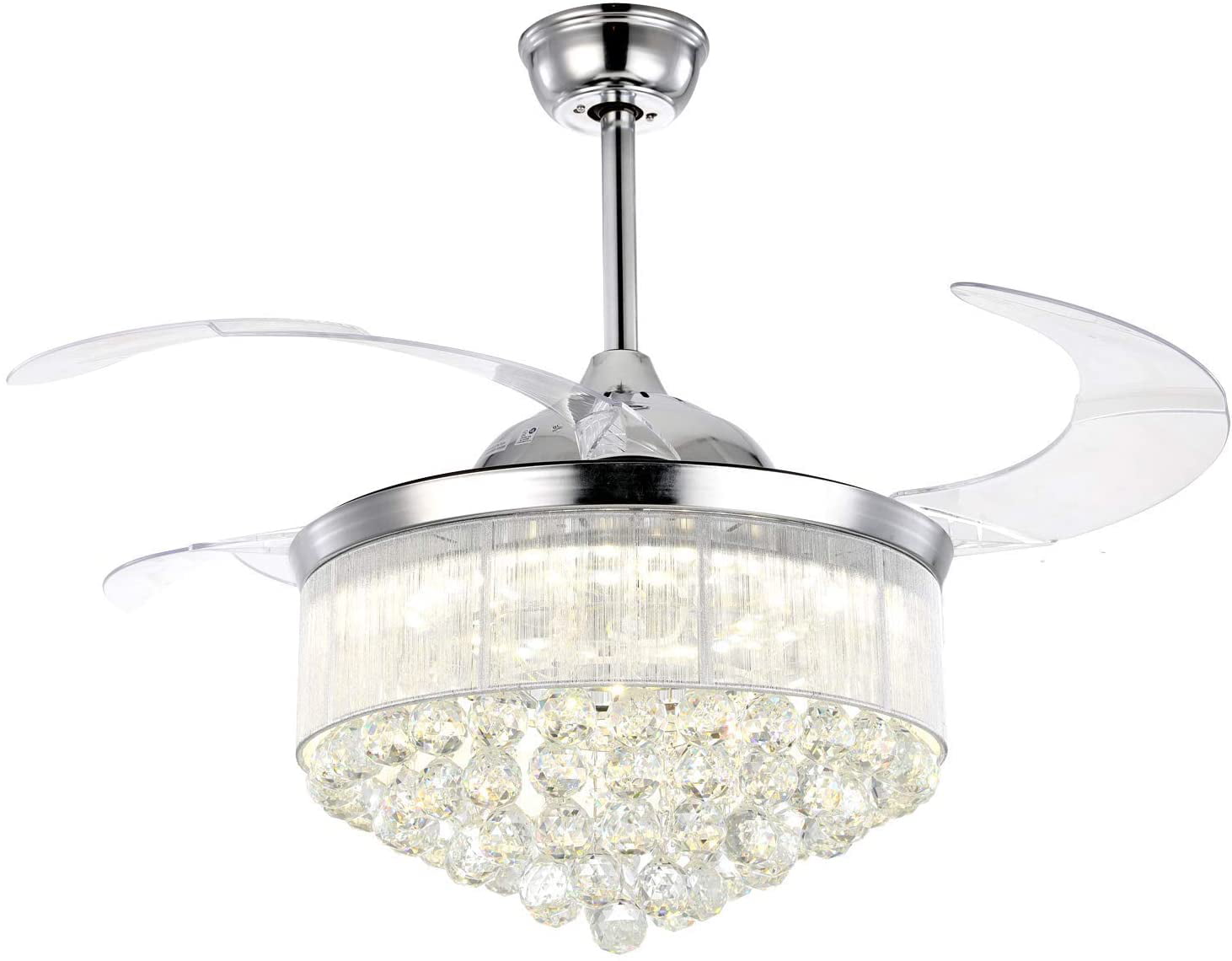 Modern 42"/44" Crystal LED Dimming Chandelier Remote Invisible Ceiling Fan Light 