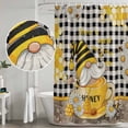 thumbnail image 5 of Yellow Gnomes Shower Curtain, Waterproof Shower Curtains for Bathroom, Vintage Buffalo Plaid Black Bee Daisy Washable Fabric Bathtub Curtain Set Bath Decor with 12 Hooks Standard 72"x72", 5 of 8