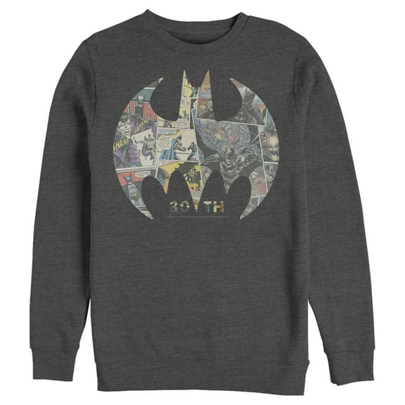 Men's Batman Shield Logo Comic 80th Anniversary  Sweatshirt Charcoal Heather Small