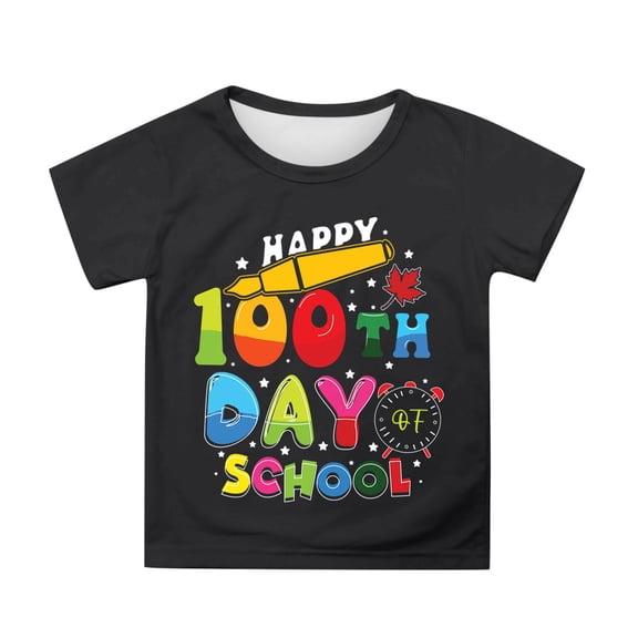 WOYY Toddler Girls 100 Days Of School T Shirt Letter Graphic Short Sleeve T-Shirt, Sizes 3-4T